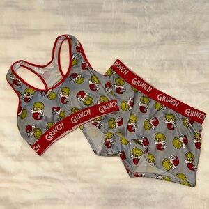 Dr. Seuss Grinch Gray and Red Sports Bra Set